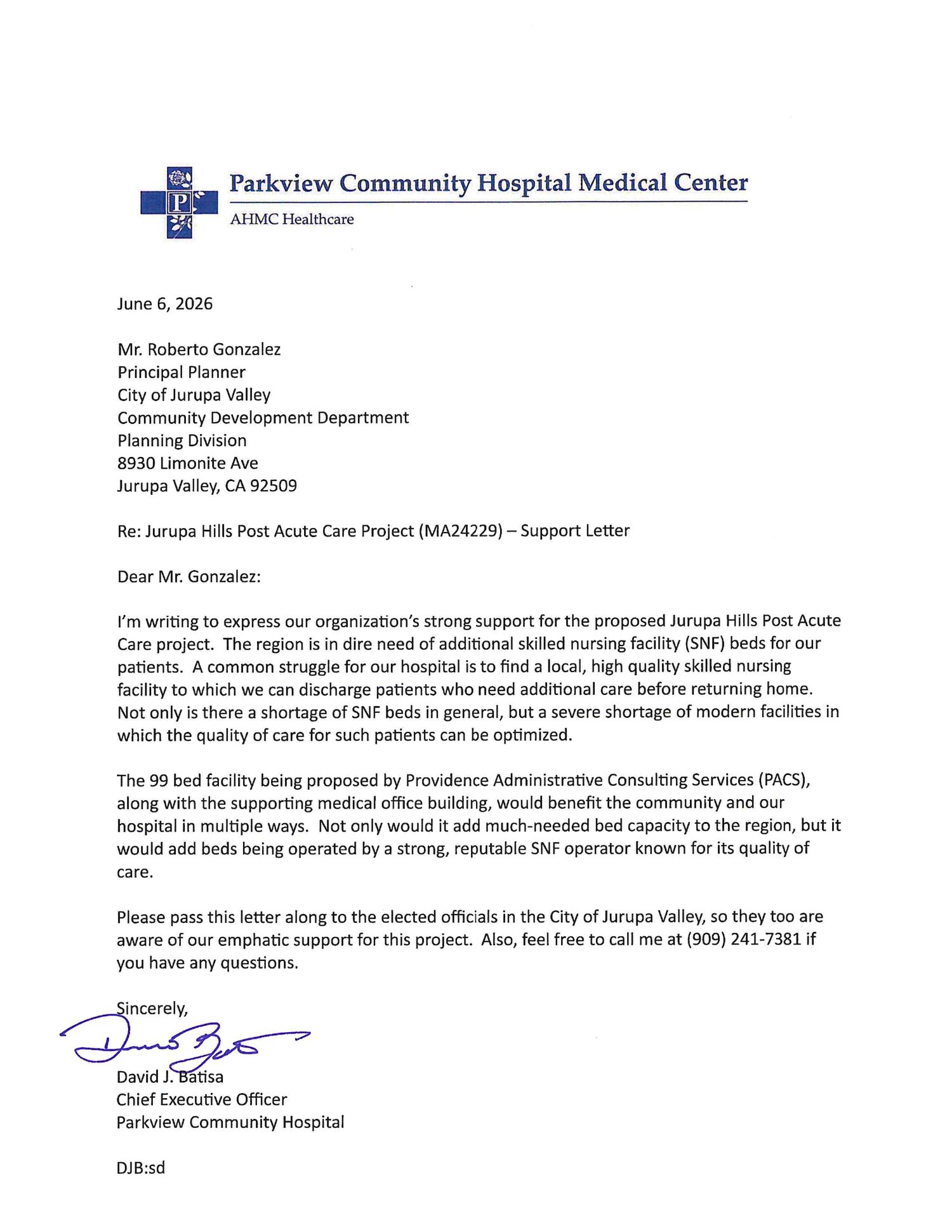 Community support letter, page 1