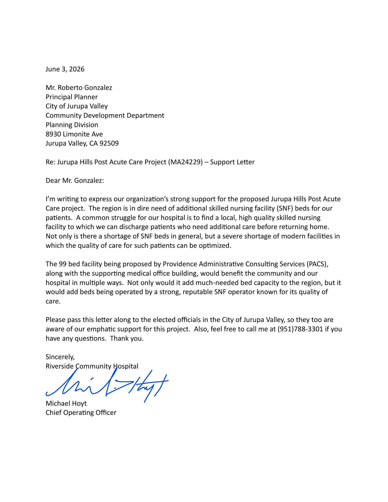Community support letter, page 2